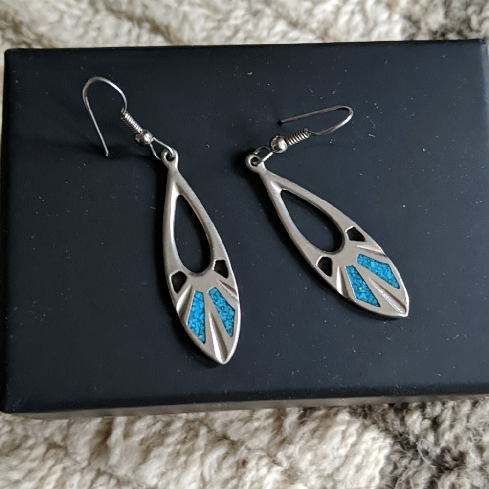 Turquoise and silver drop earrings